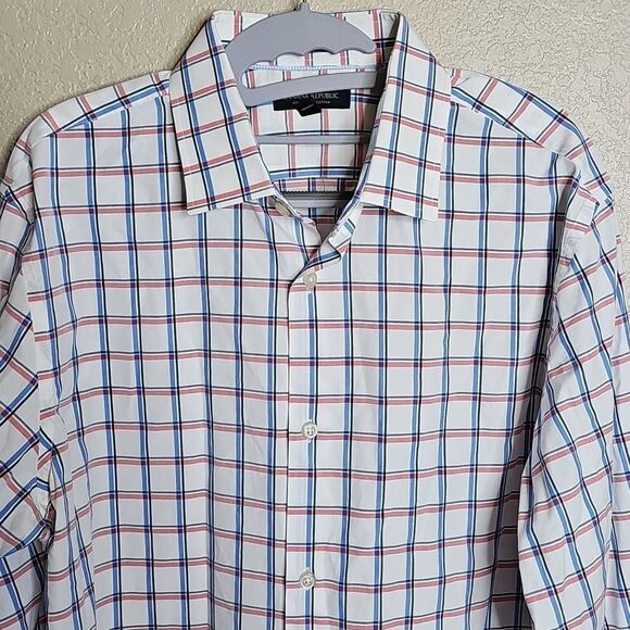 Banana Republic Grant Fit 120s Blue and Red Plaid Button Down Shirt Long Sleeve - Picture 2 of 7